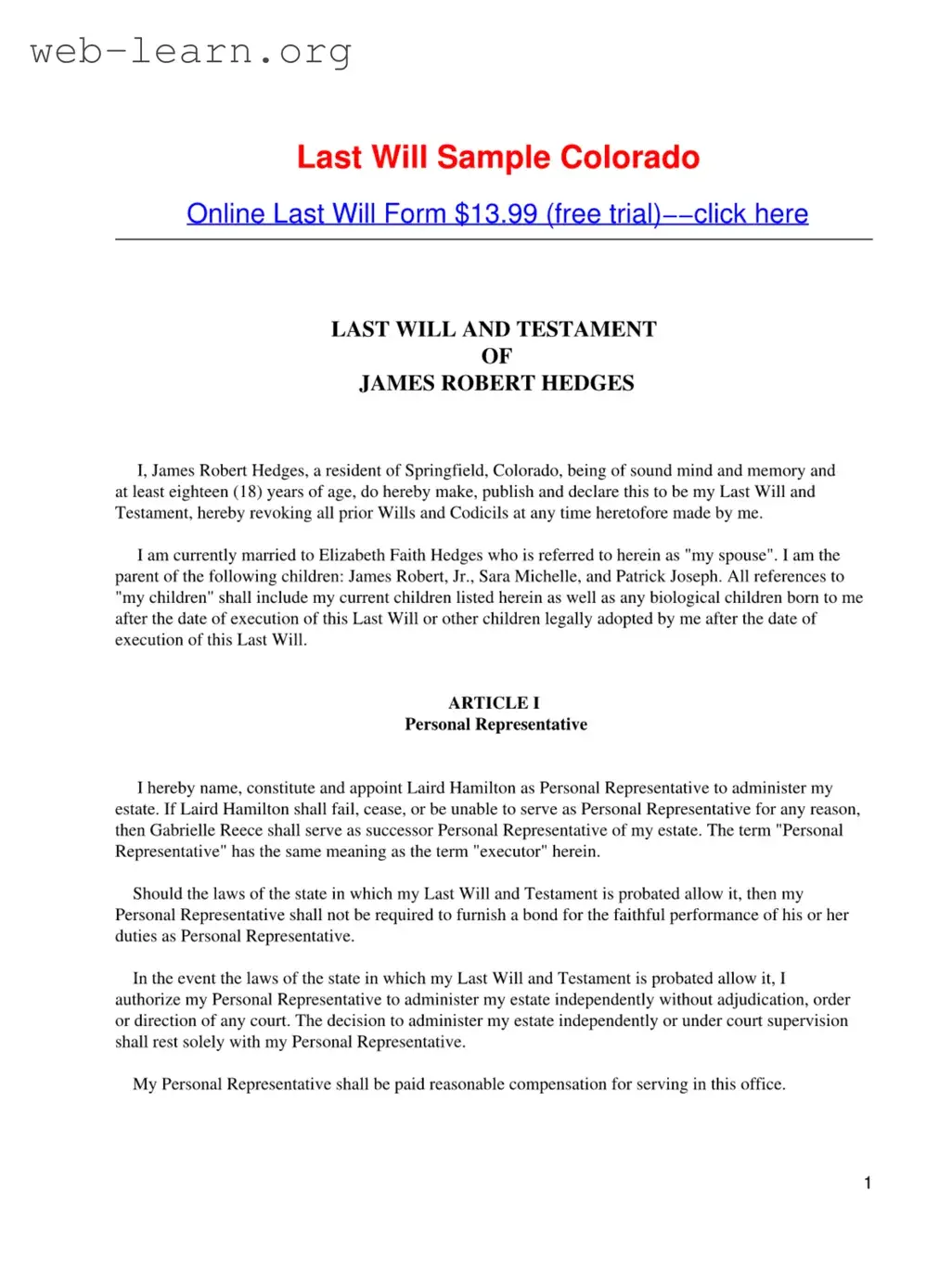 Blank Colorado Will Form