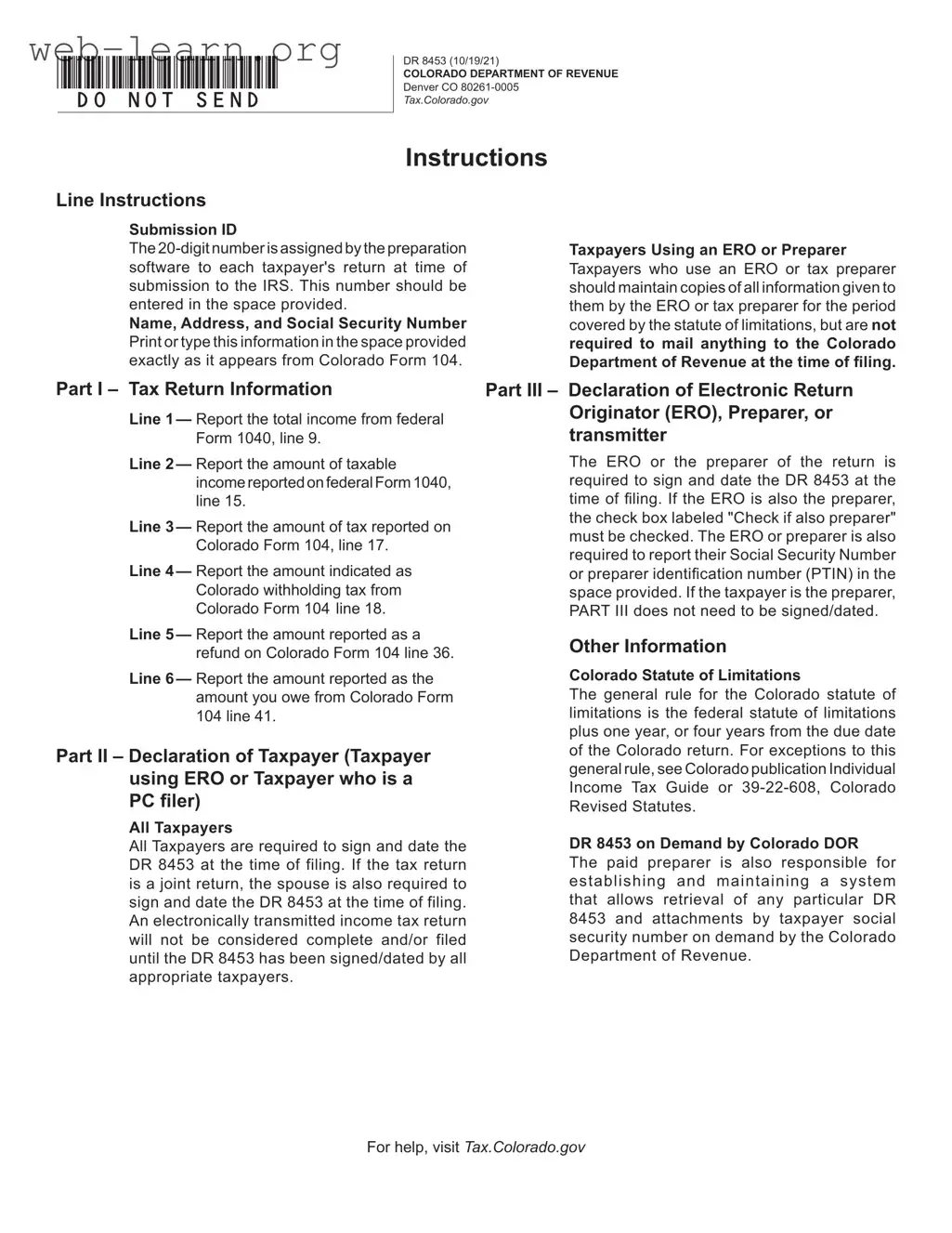 Blank Dr8453 Colorado Form
