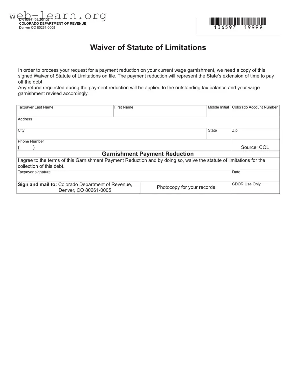 Blank Colorado Dr 6597 Form
