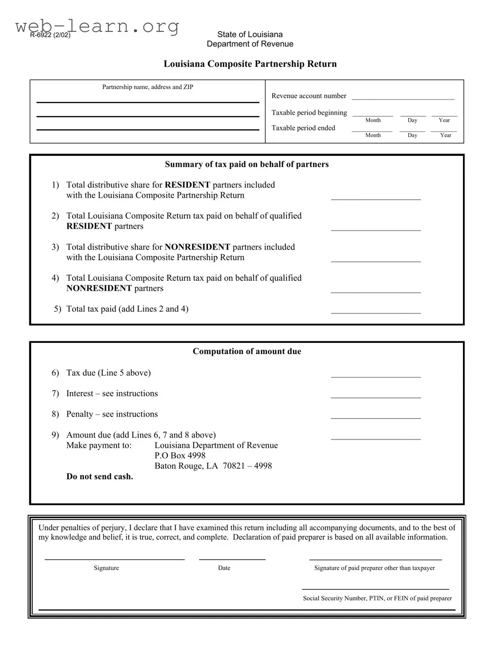 Blank Louisiana R 6922 Form