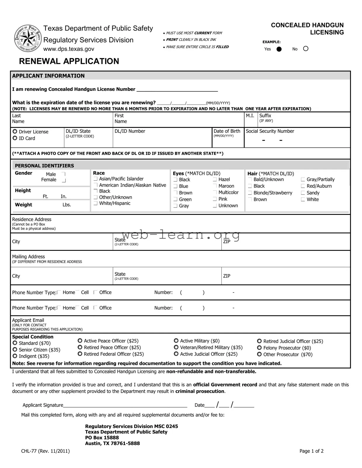 Blank Texas Chl 77 Form