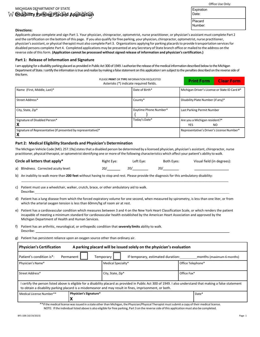 Blank Bfs 108 Michigan Form