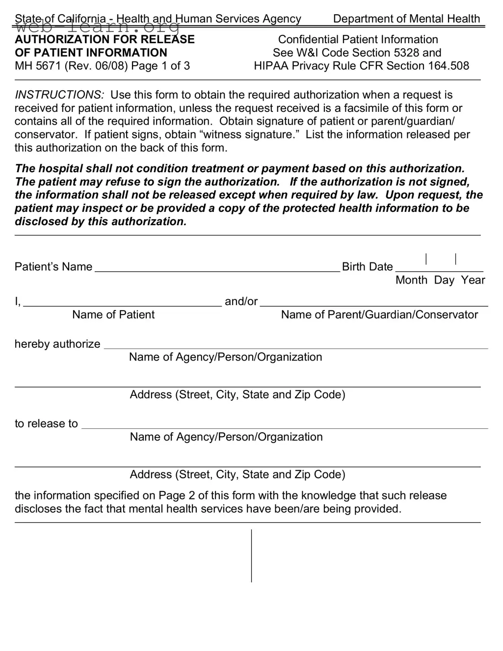 Blank California Mh 5671 Form
