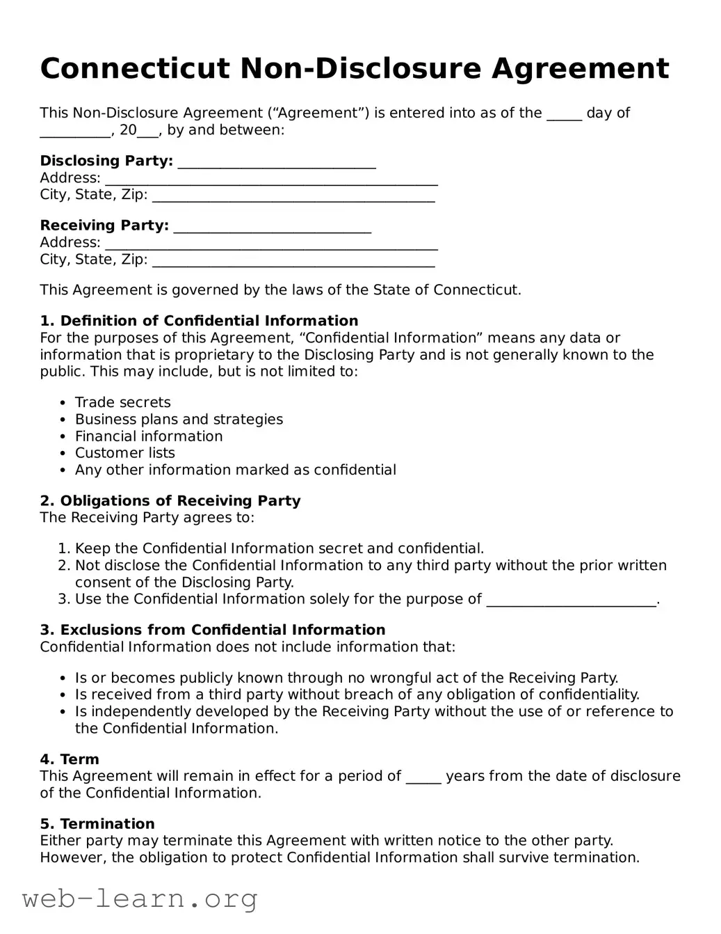 Attorney-Approved Non-disclosure Agreement Document for the State of Connecticut