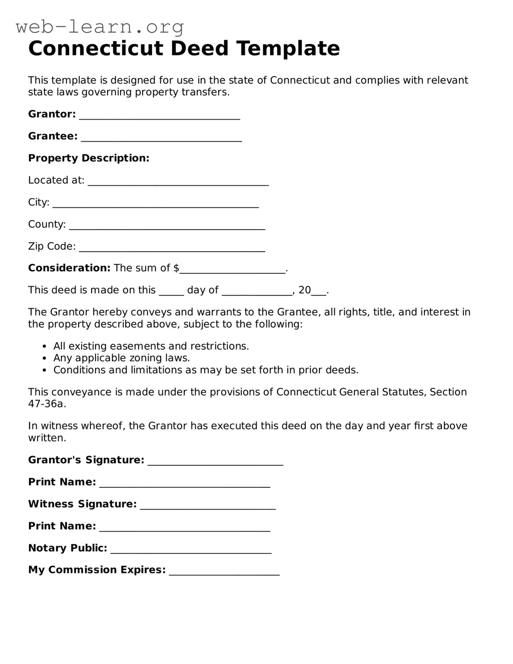 Attorney-Approved Deed Document for the State of Connecticut
