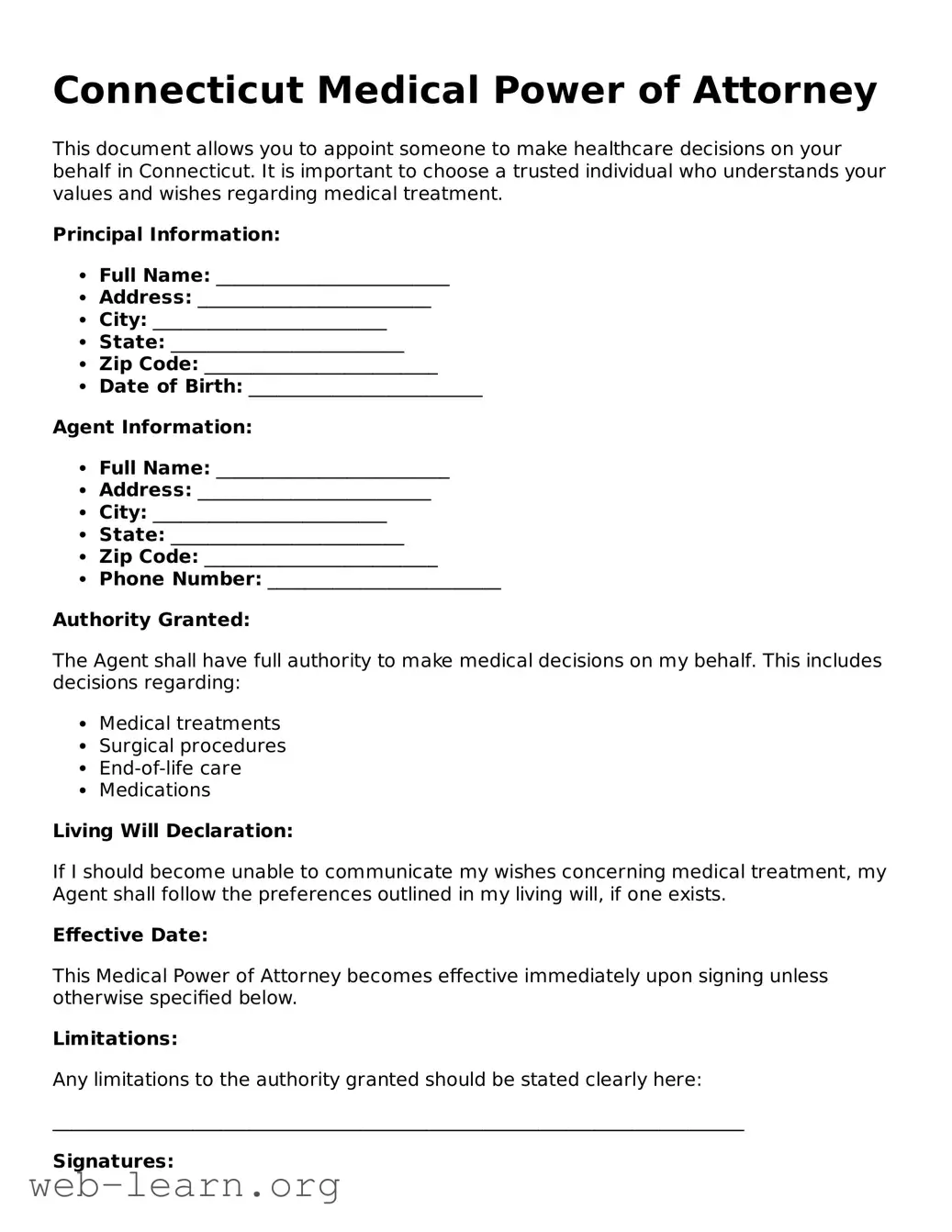 Attorney-Approved Medical Power of Attorney Document for the State of Connecticut