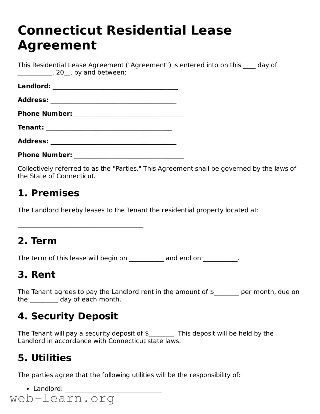 Attorney-Approved Residential Lease Agreement Document for the State of Connecticut