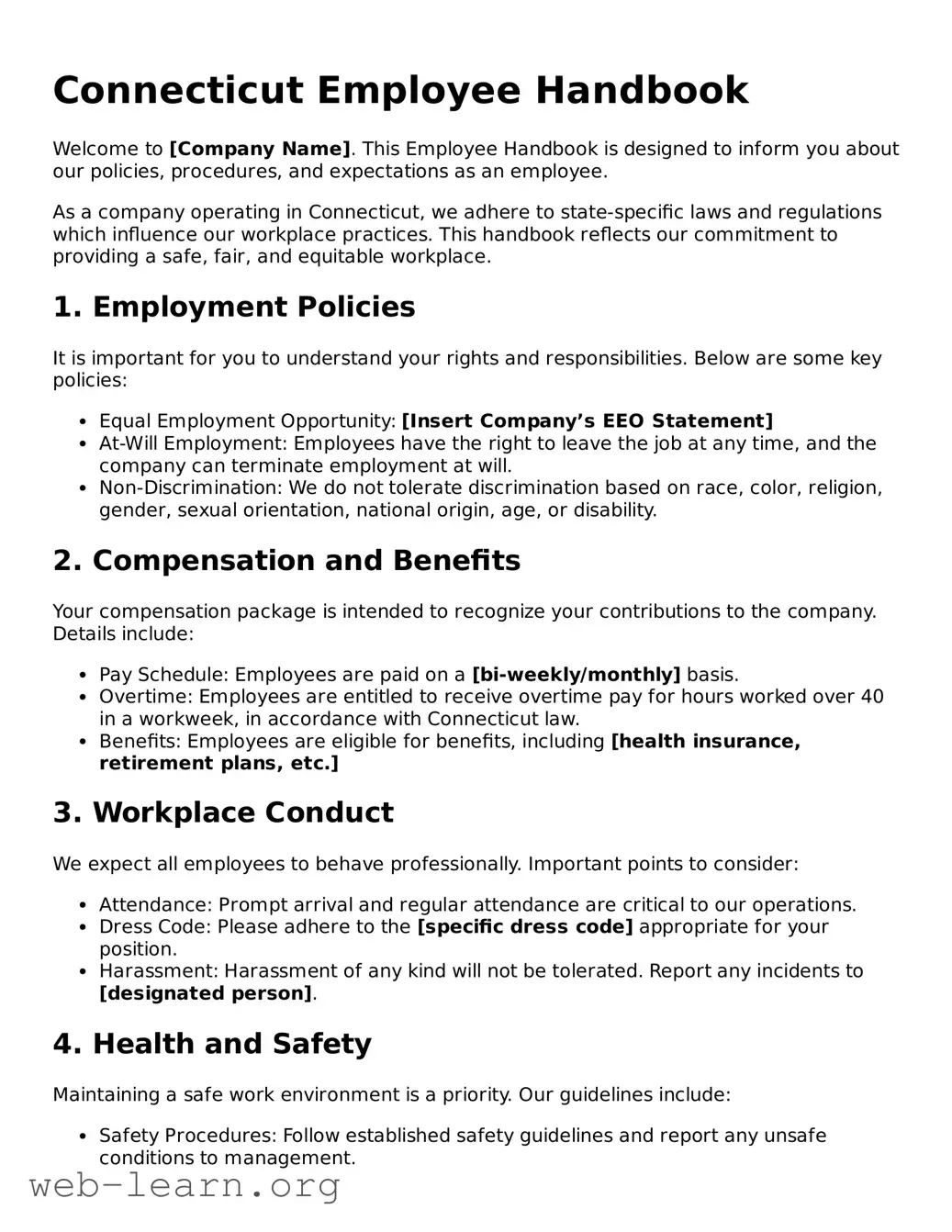 Attorney-Approved Employee Handbook Document for the State of Connecticut