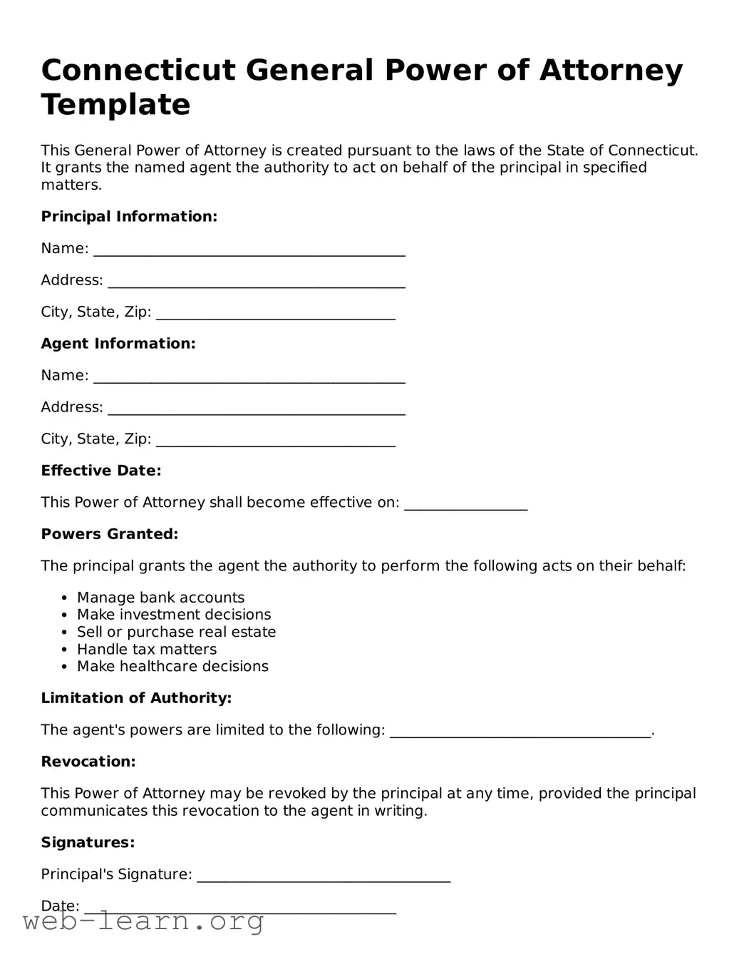 Attorney-Approved General Power of Attorney Document for the State of Connecticut