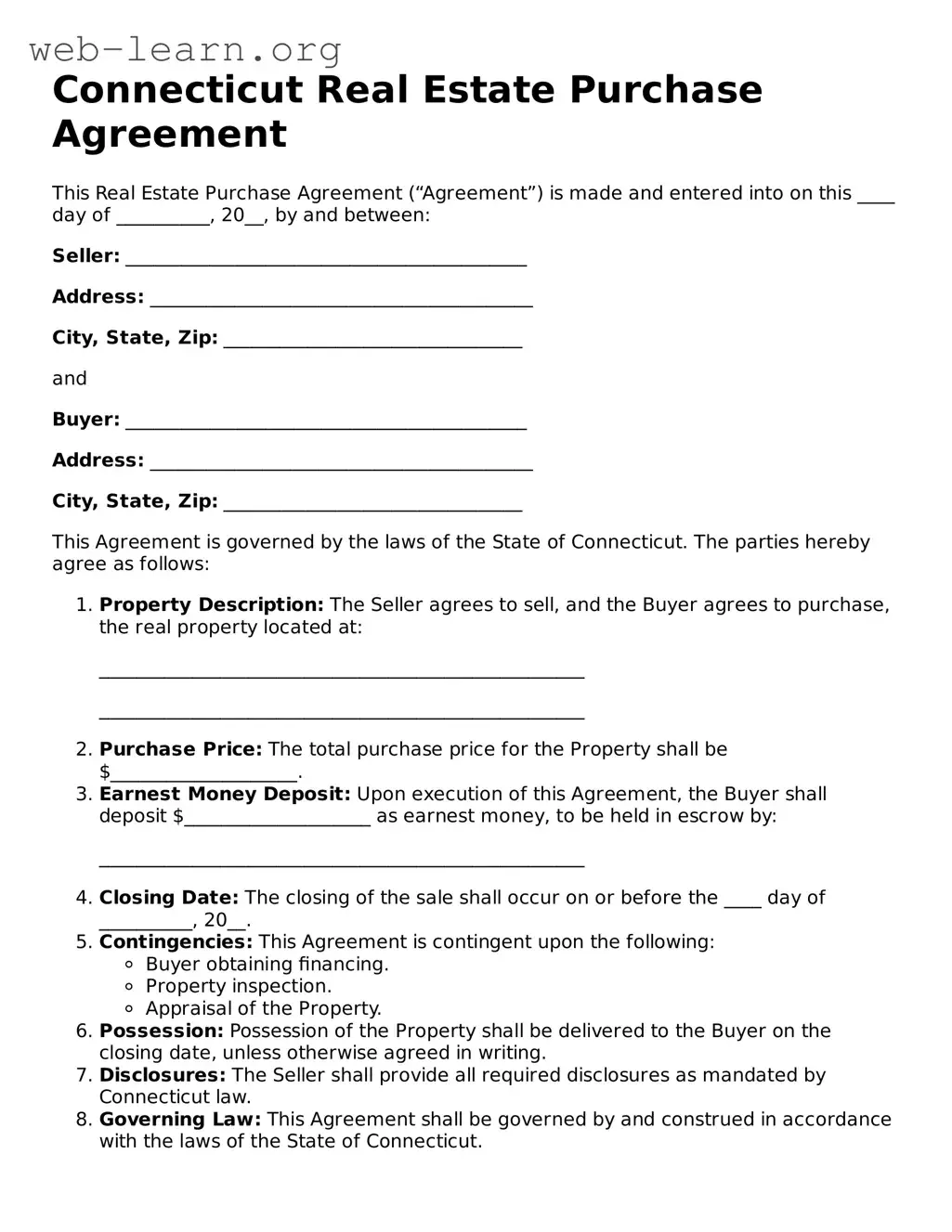 Attorney-Approved Real Estate Purchase Agreement Document for the State of Connecticut