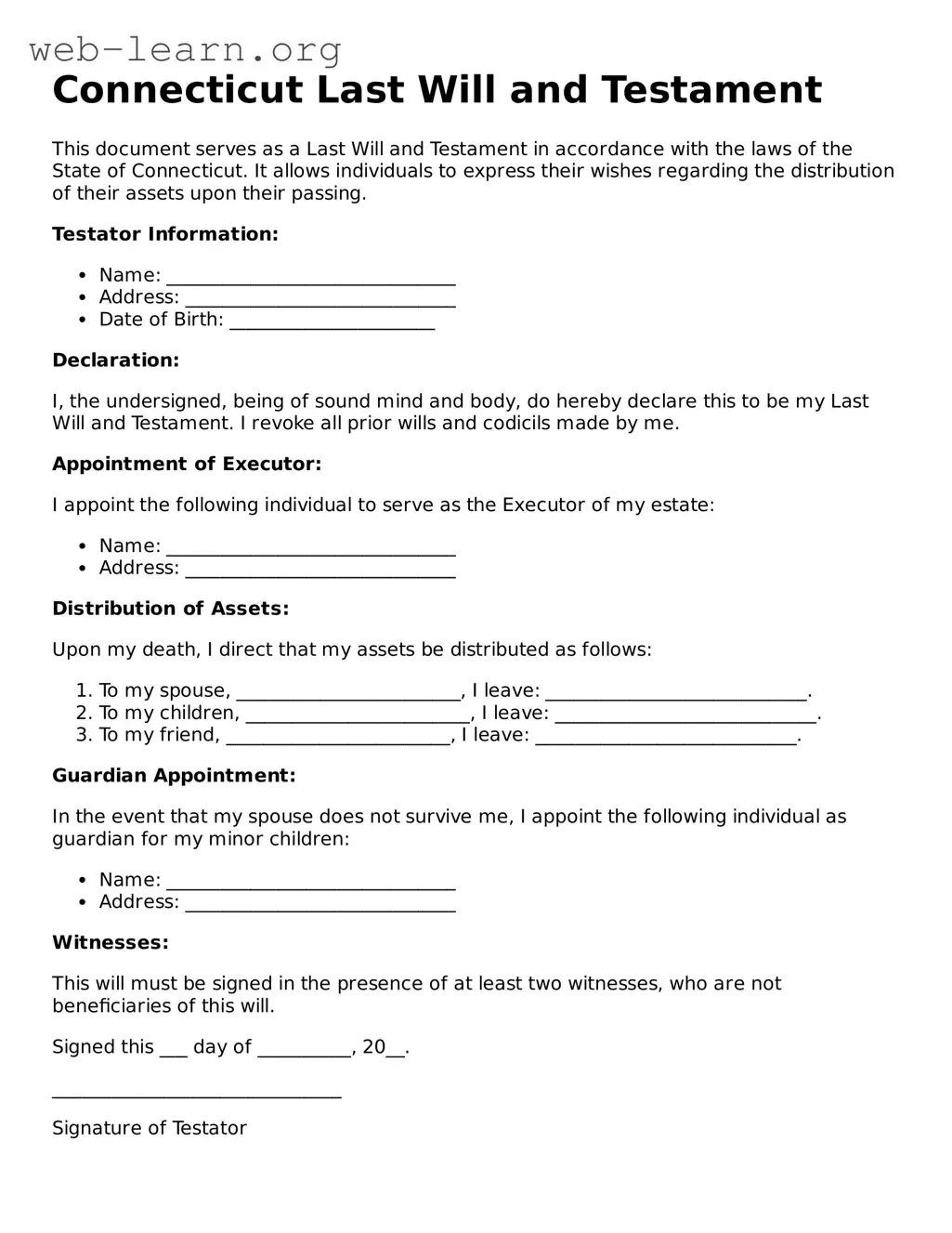 Attorney-Approved Last Will and Testament Document for the State of Connecticut