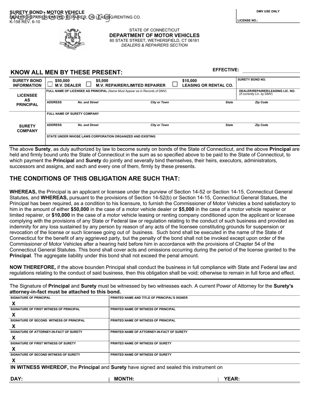 Blank Connecticut K 158 Form