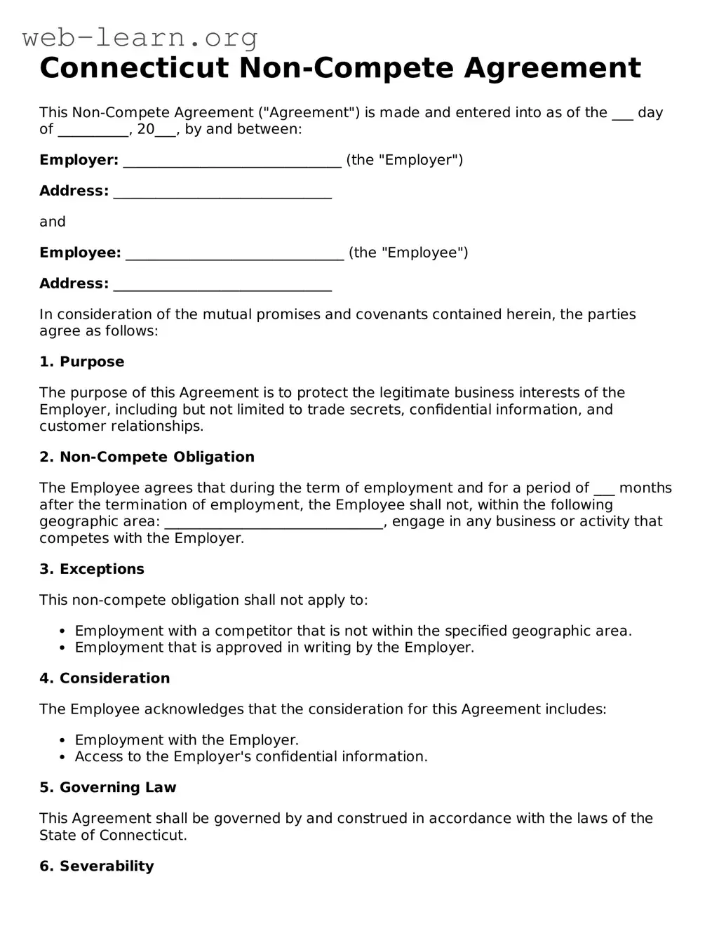 Attorney-Approved Non-compete Agreement Document for the State of Connecticut