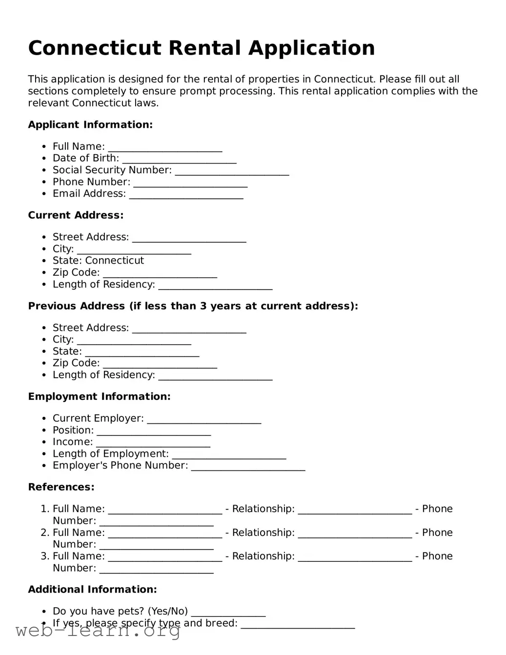 Attorney-Approved Rental Application Document for the State of Connecticut