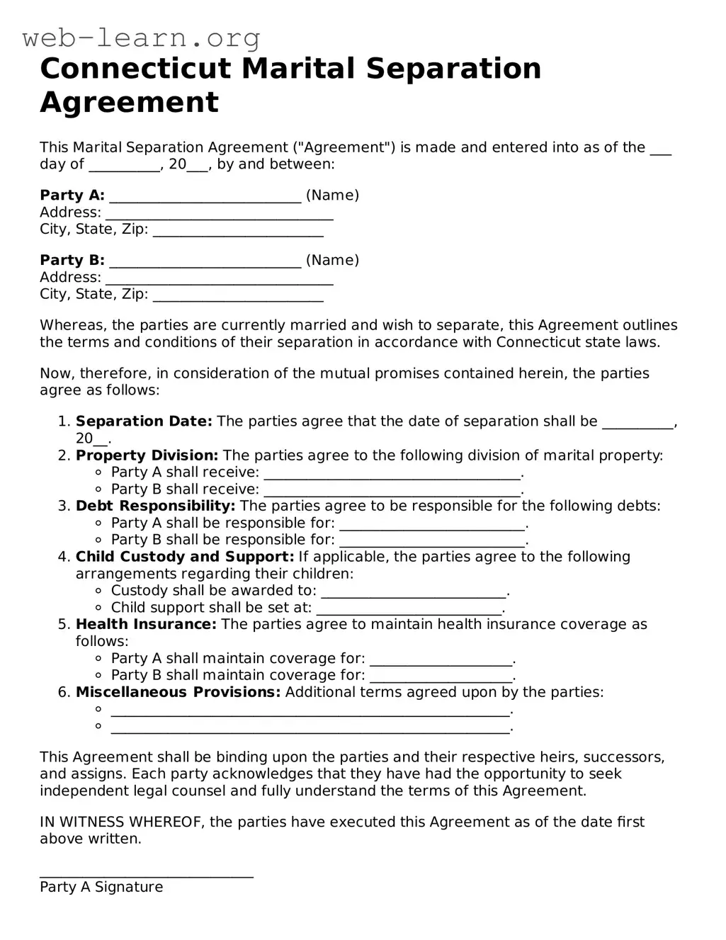 Attorney-Approved Marital Separation Agreement Document for the State of Connecticut