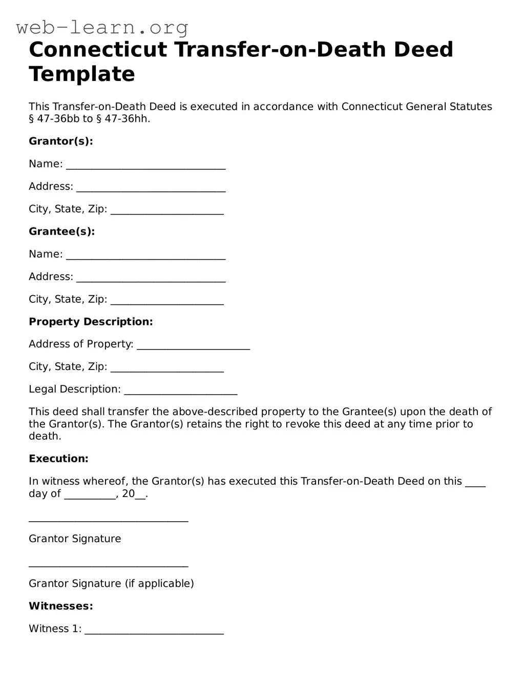 Attorney-Approved Transfer-on-Death Deed Document for the State of Connecticut