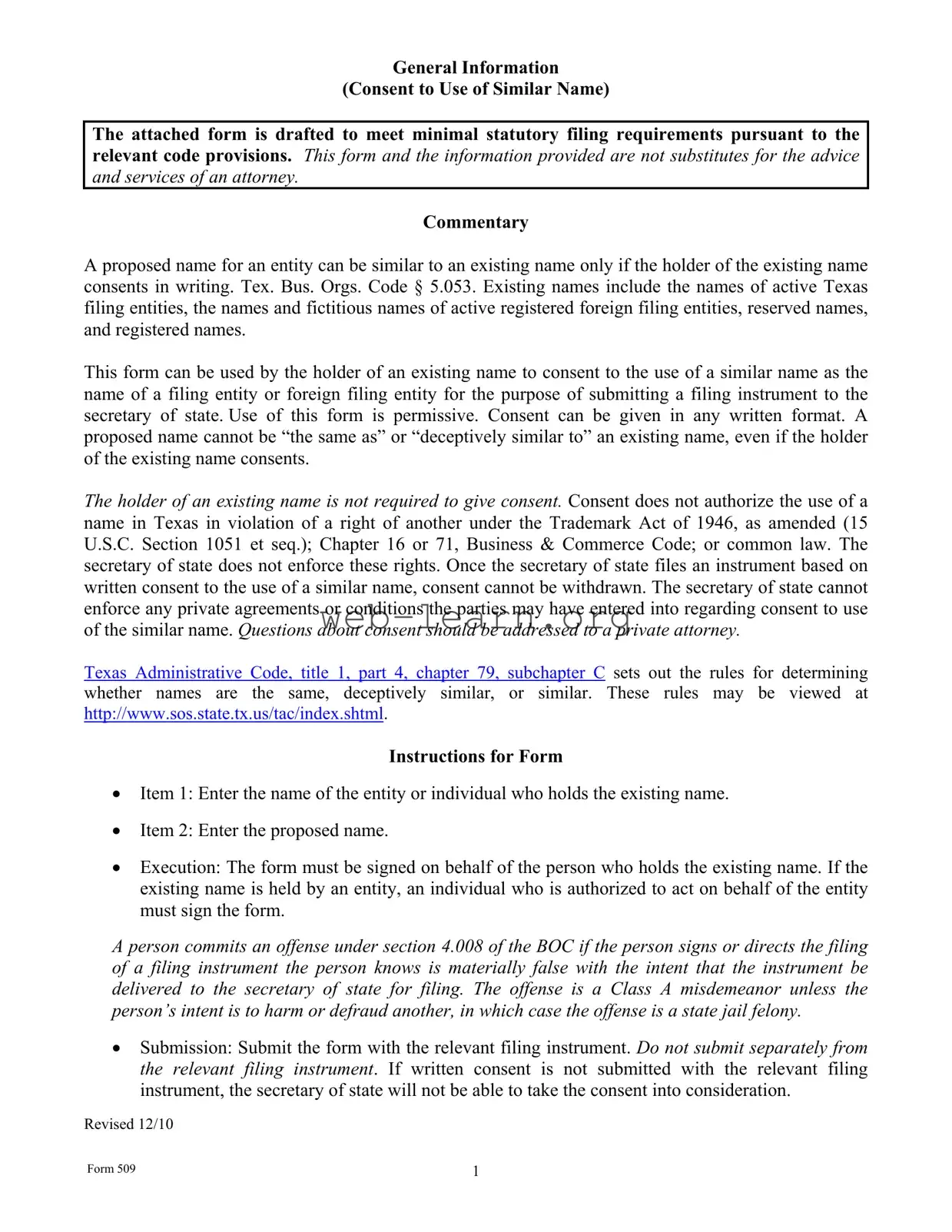 Blank Texas 509 Form