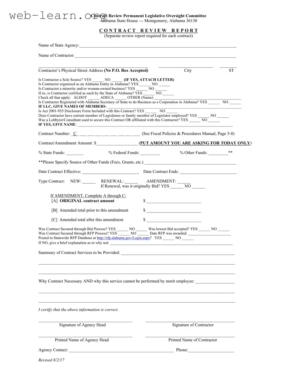 Blank Alabama Contract Form