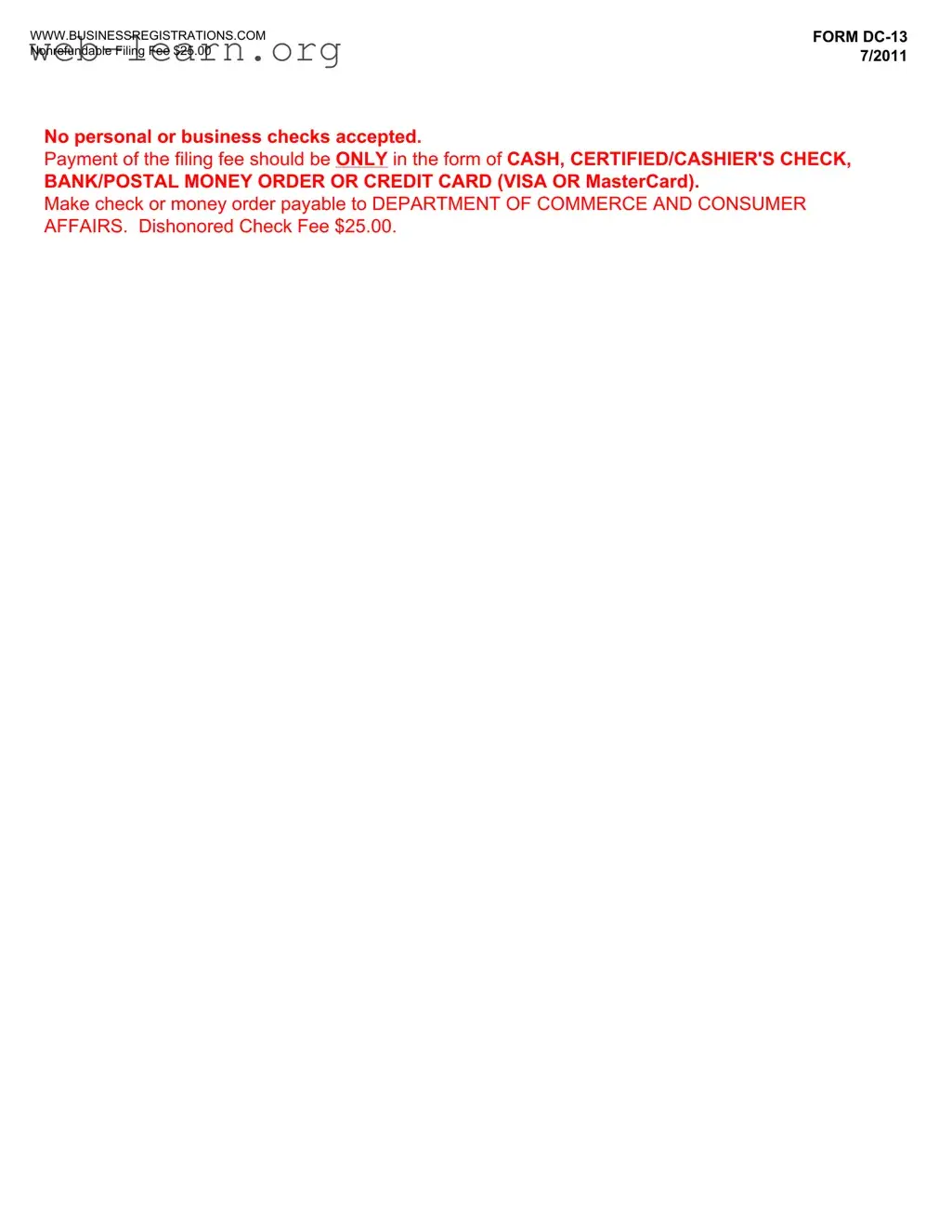 Blank Dc 13 Hawaii Form