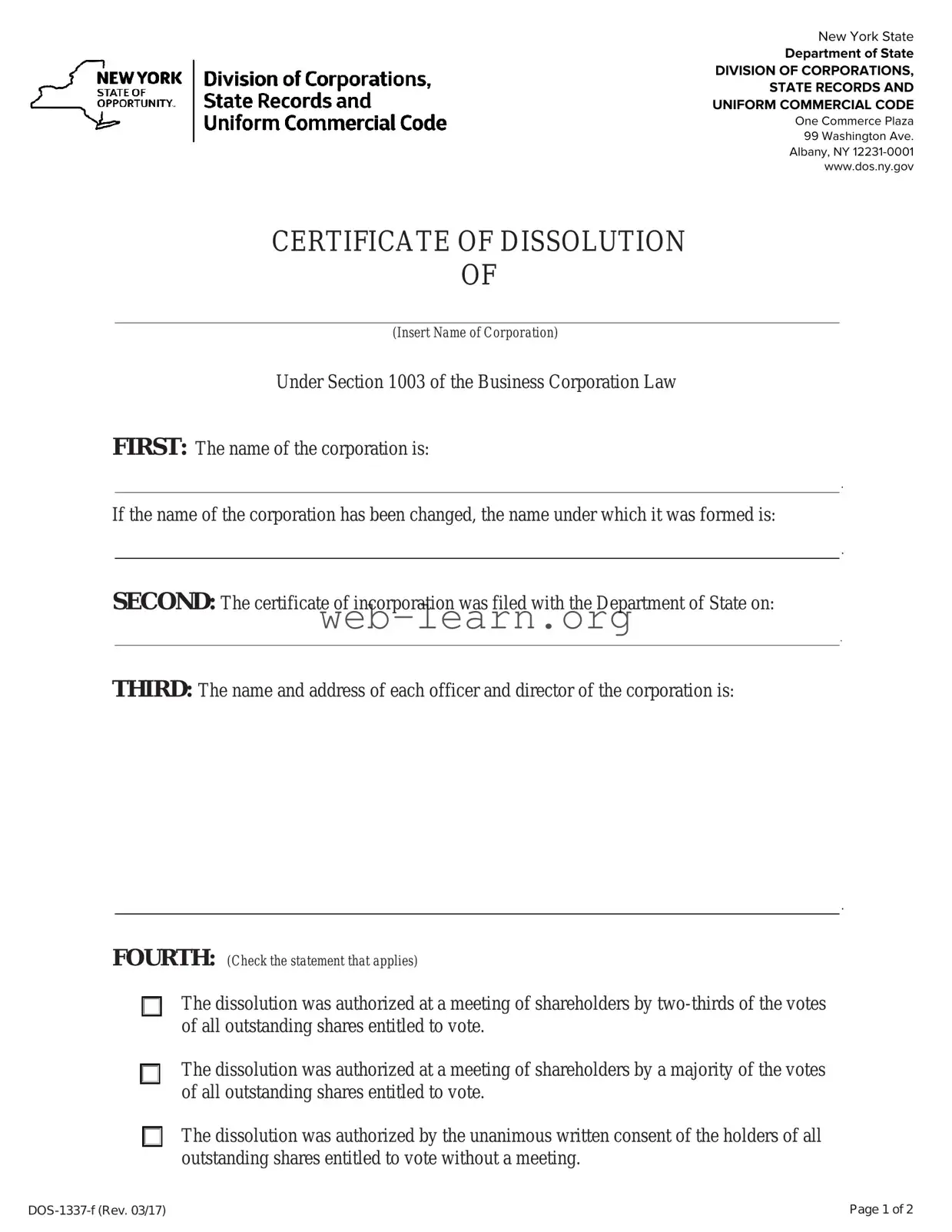 Blank Ny Dissolution Certificate Form