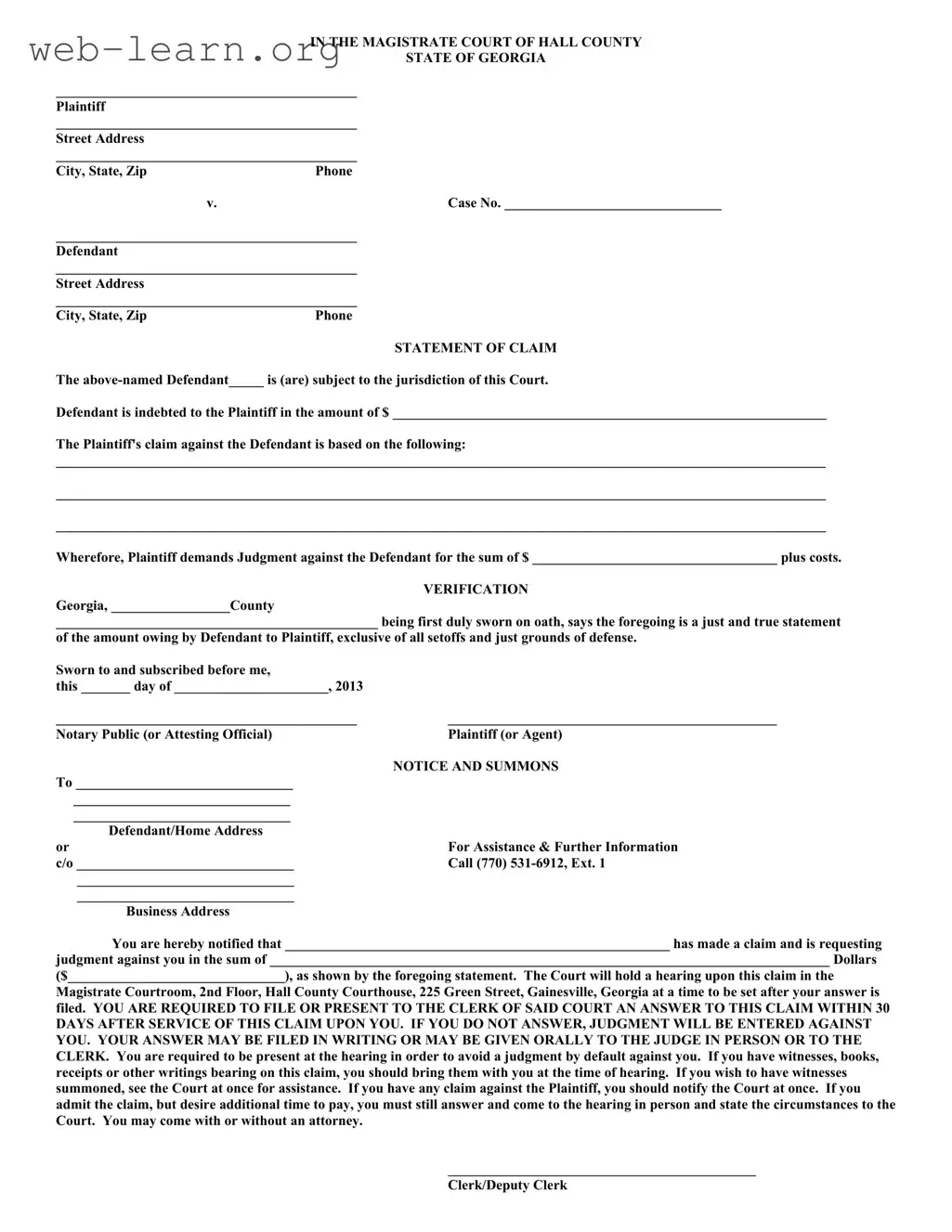 Blank Fulton County Georgia Writ Of Form