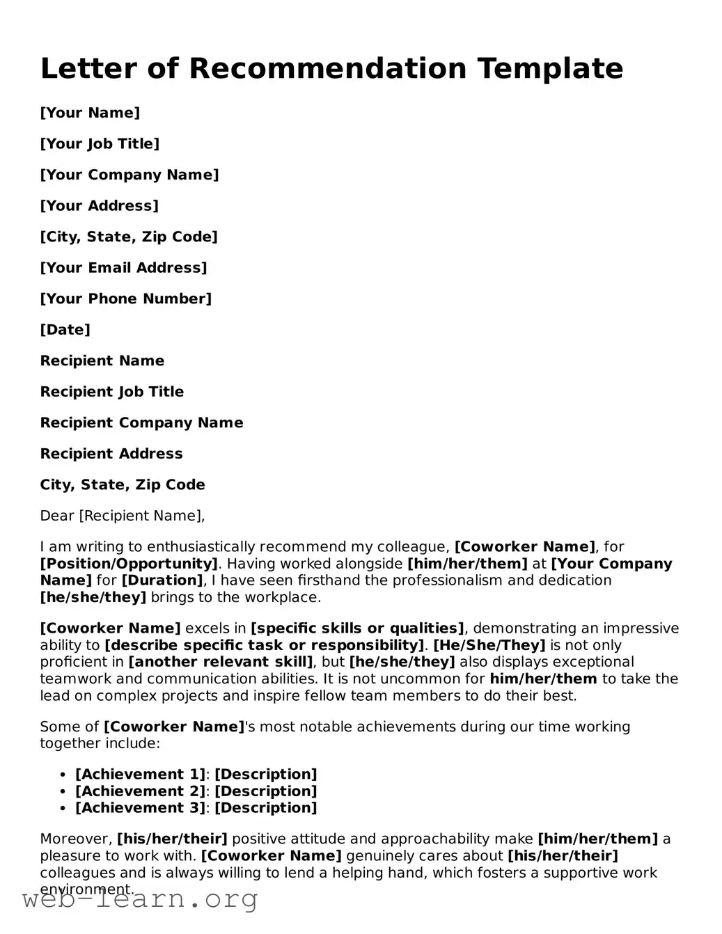 Attorney-Approved Letter of Recommendation for Coworker Template