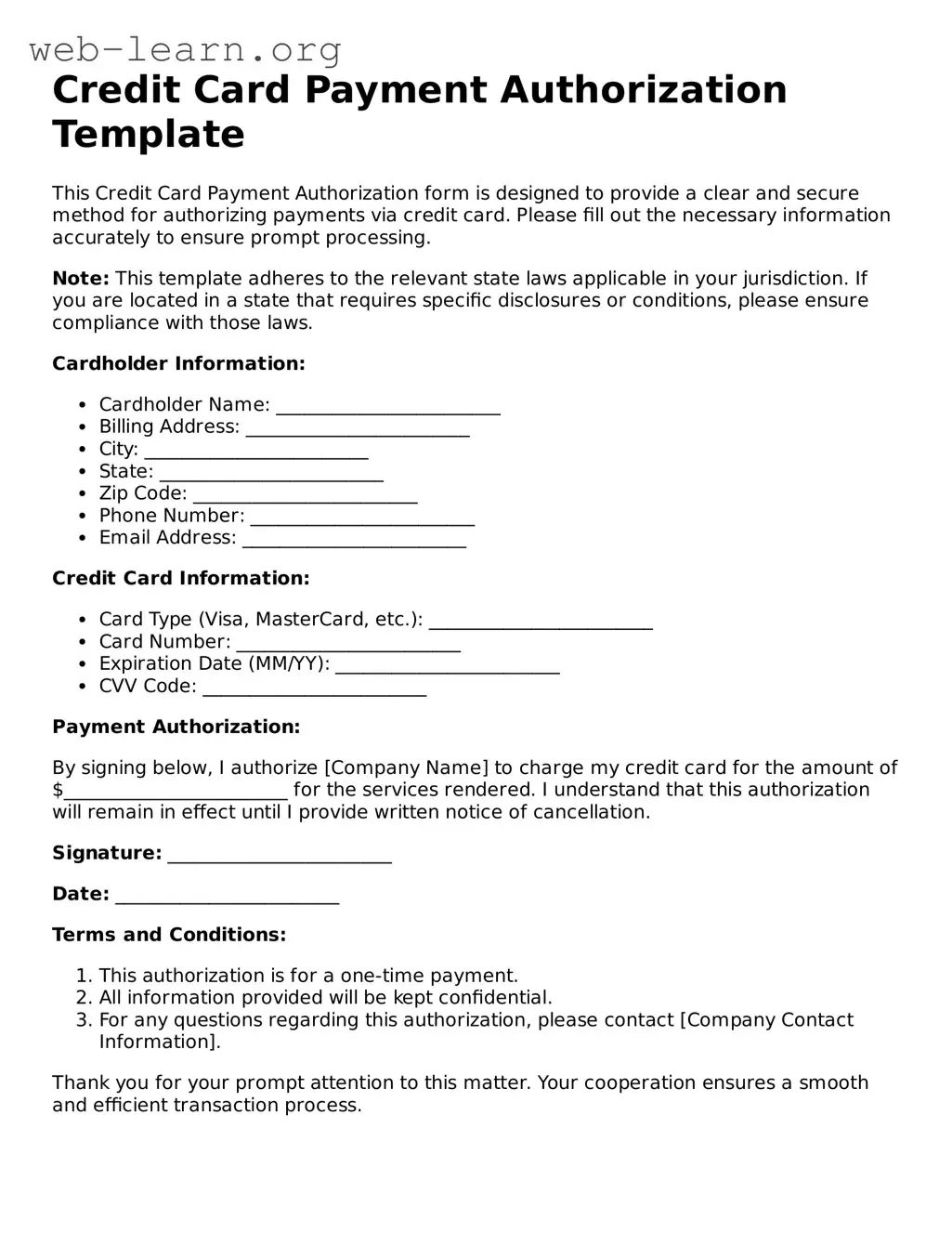 Attorney-Approved Credit Card Payment Authorization Template