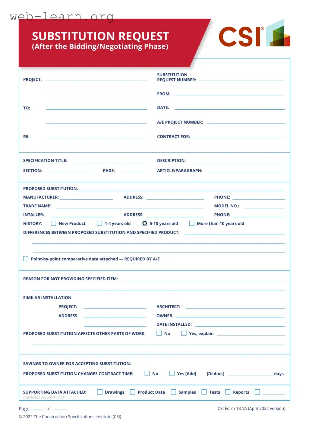Blank Csi 13 1A Form