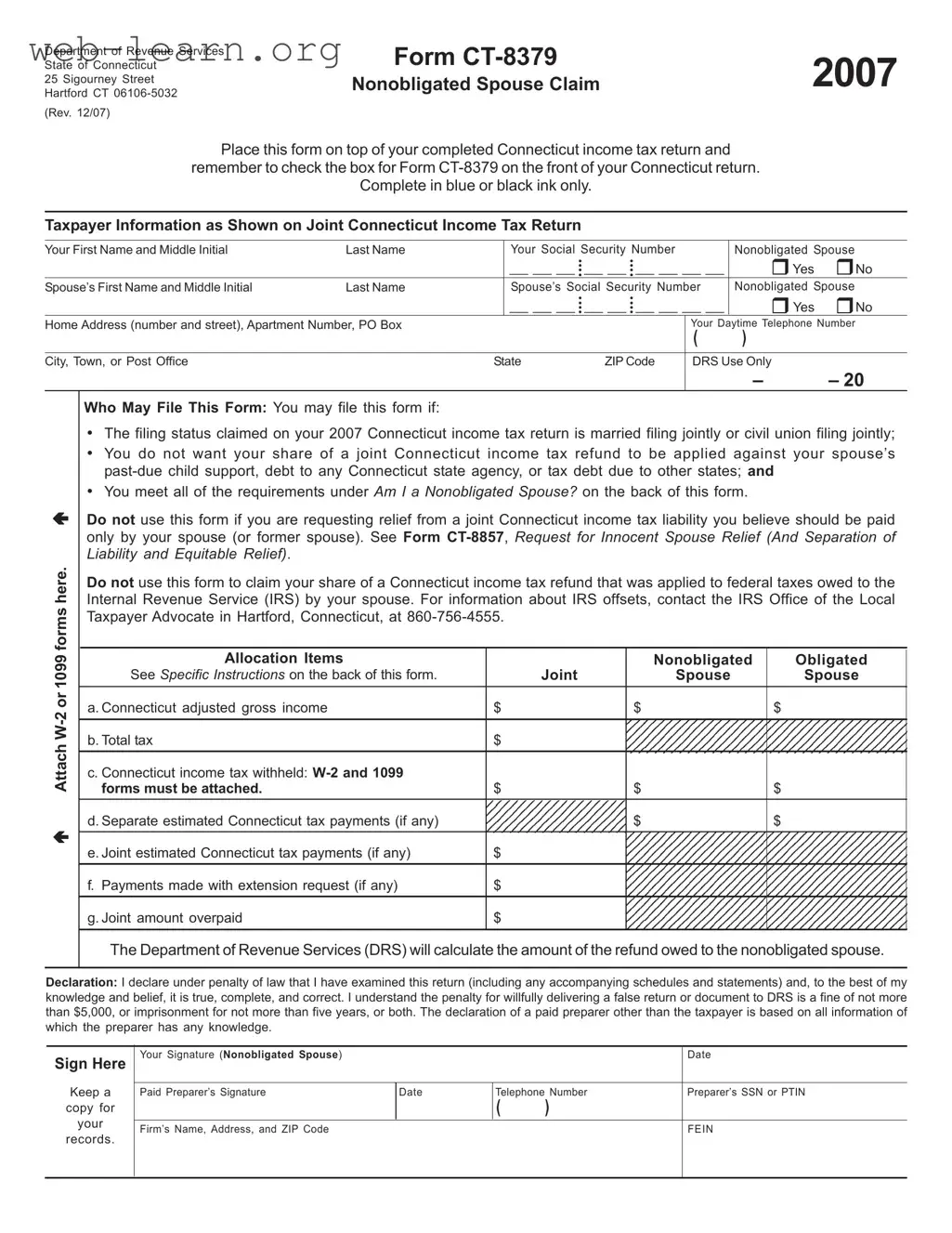 Blank Connecticut 8379 Form