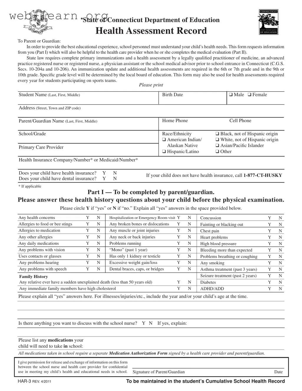 Blank Har 3 Connecticut Form