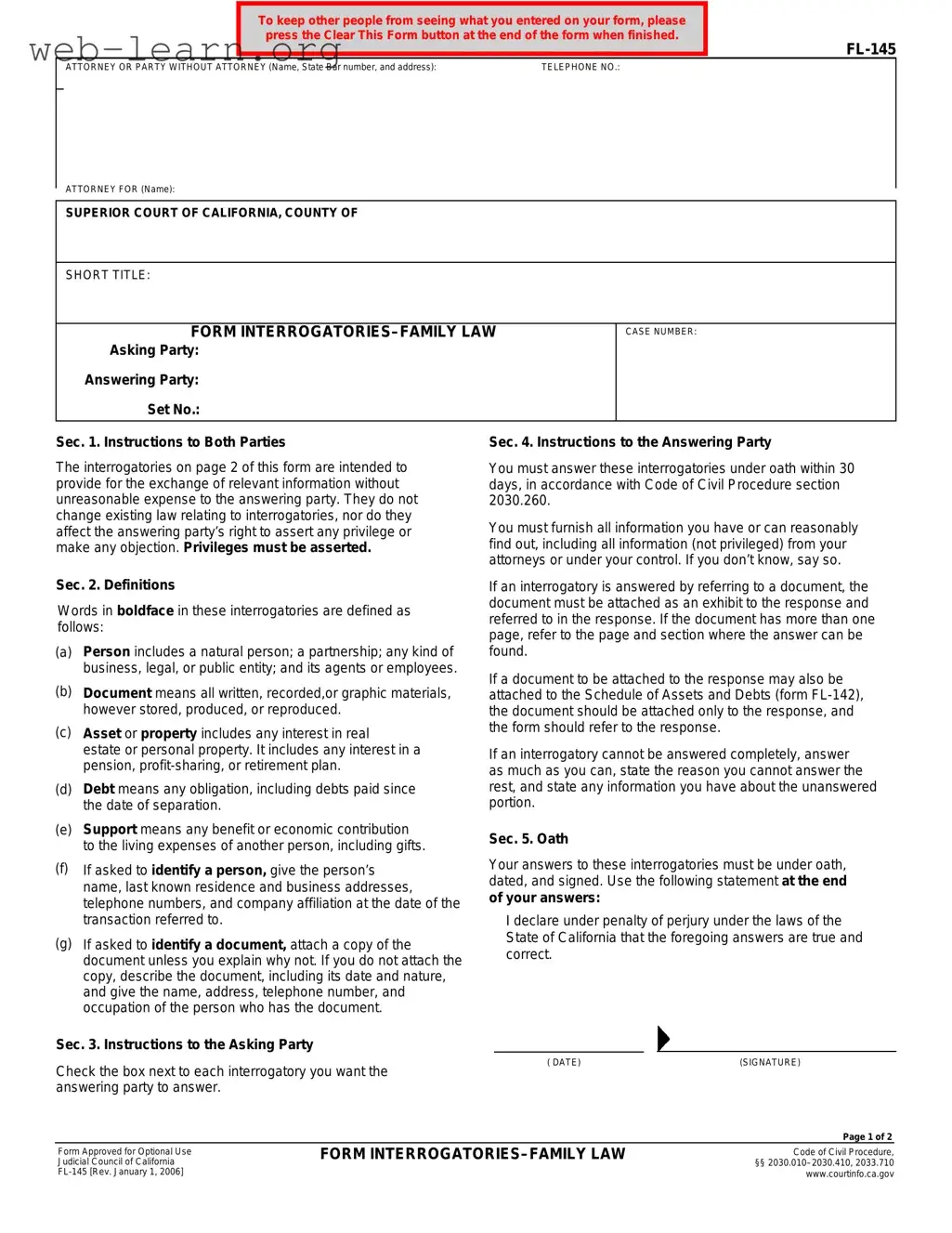 Blank California Fl 145 Form