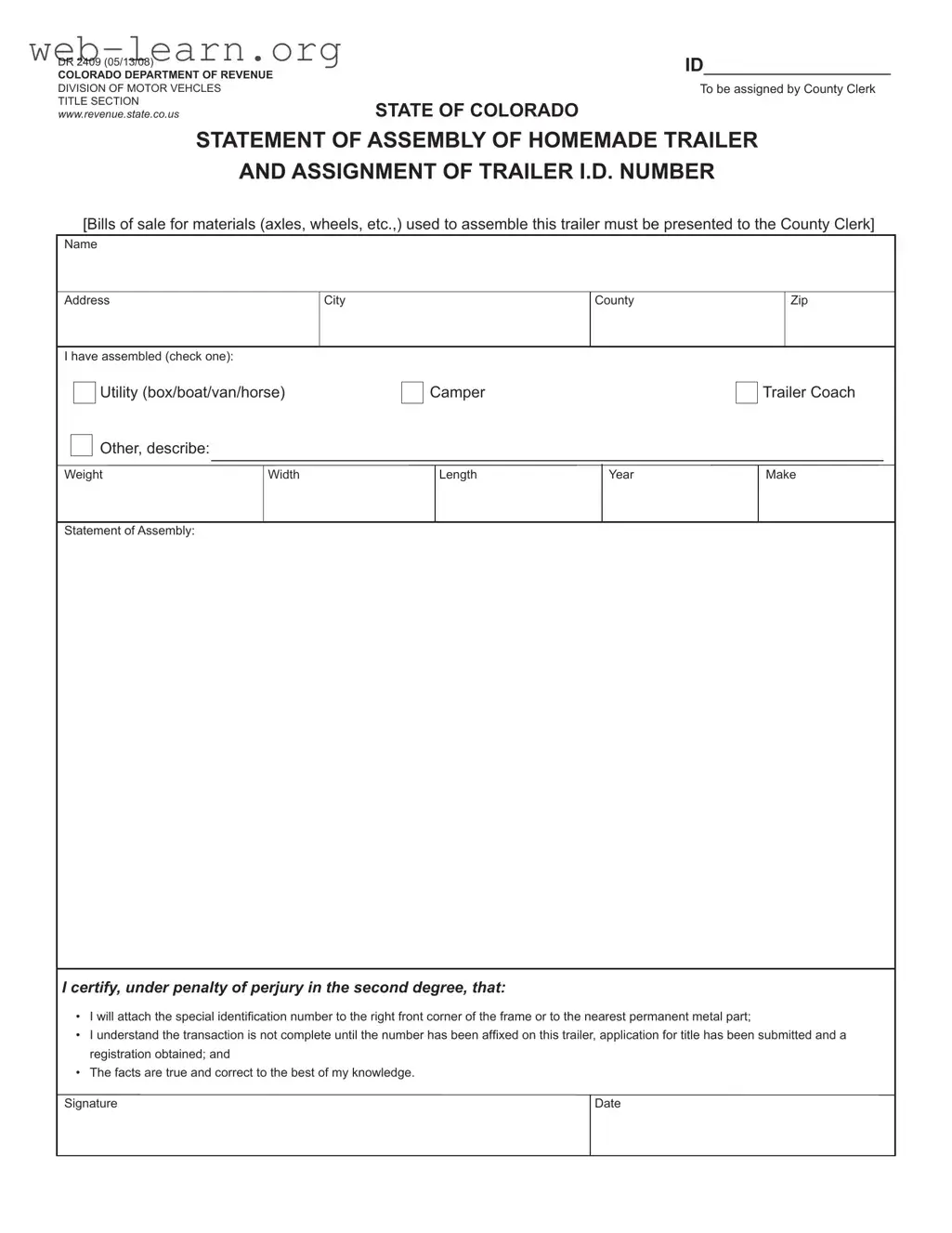 Blank Colorado Dr 2409 Form