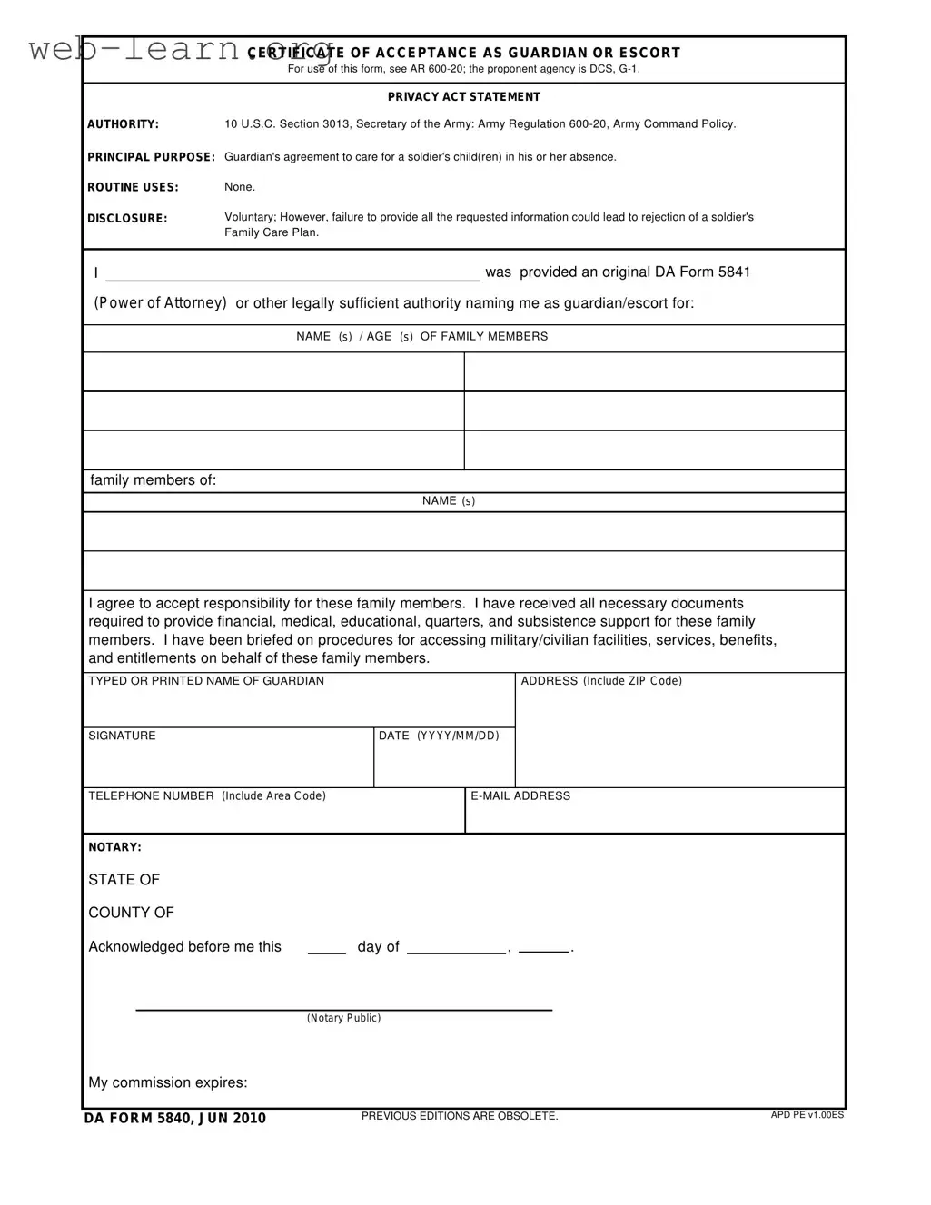 Blank Da 5840 Form