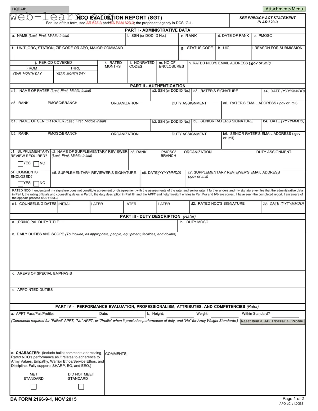 Blank Da 2166 9 1 Form