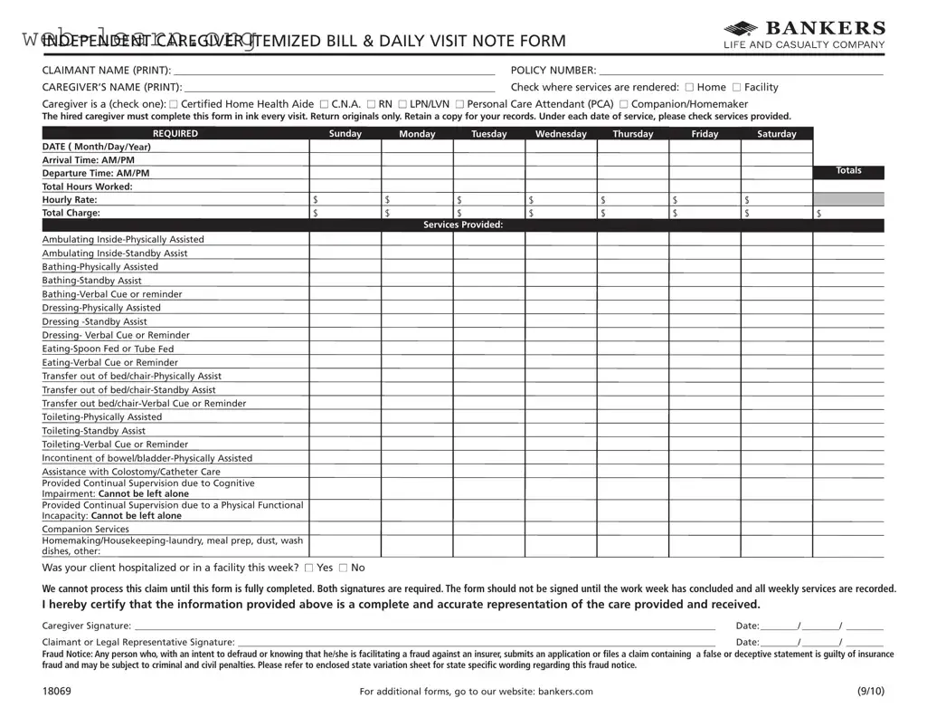 Blank Caregiver Daily Log Form