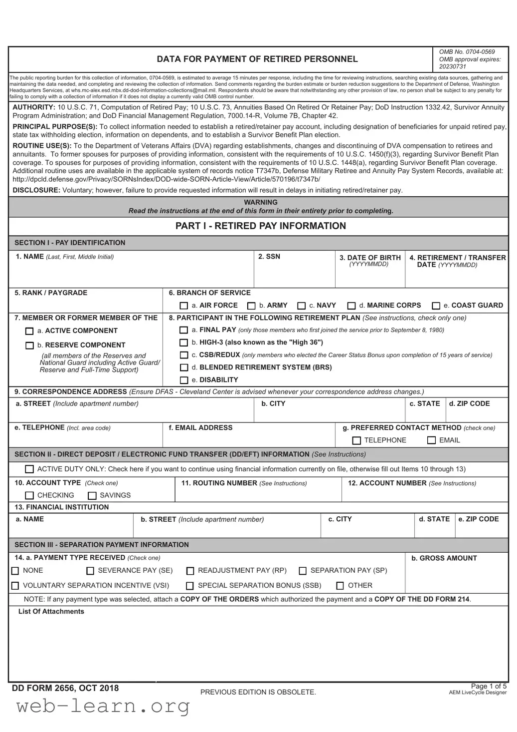 Blank DD 2656 Form