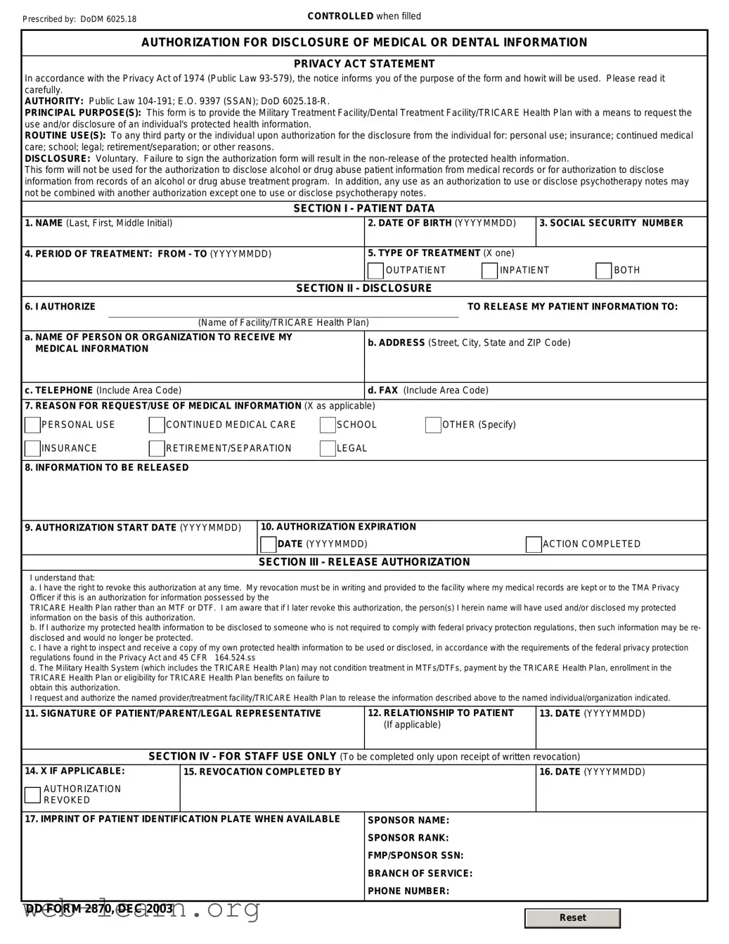 Blank DD 2870 Form