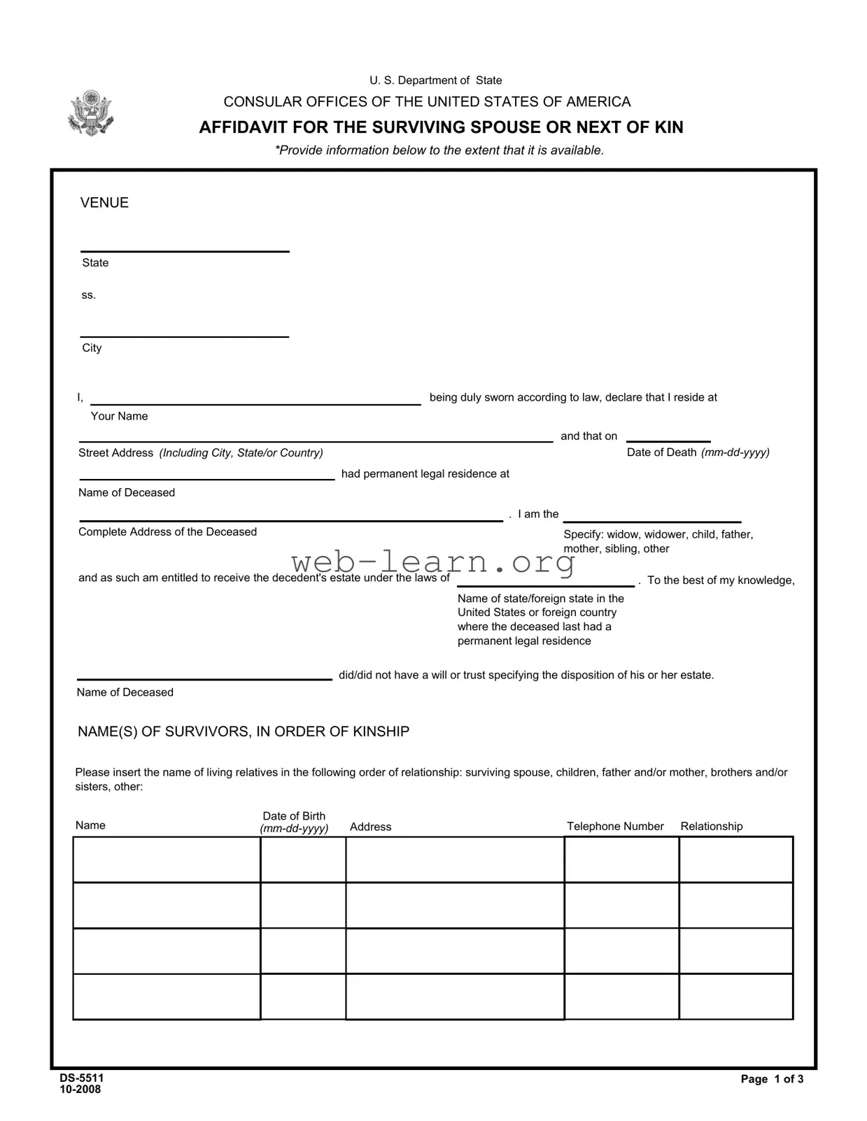 Blank Next Of Kin Form