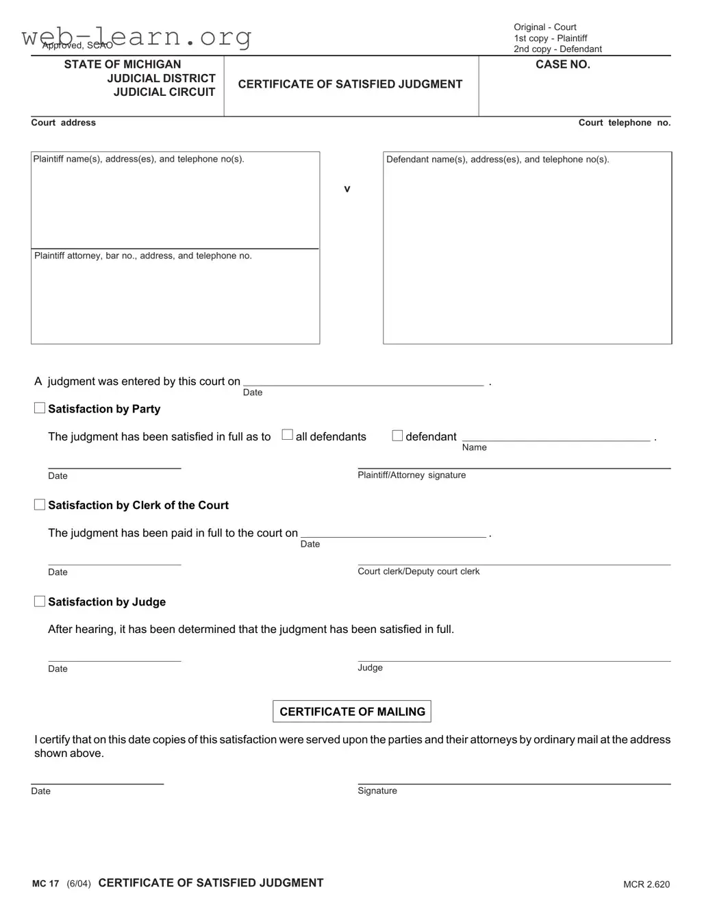 Blank Michigan Mc 17 Form