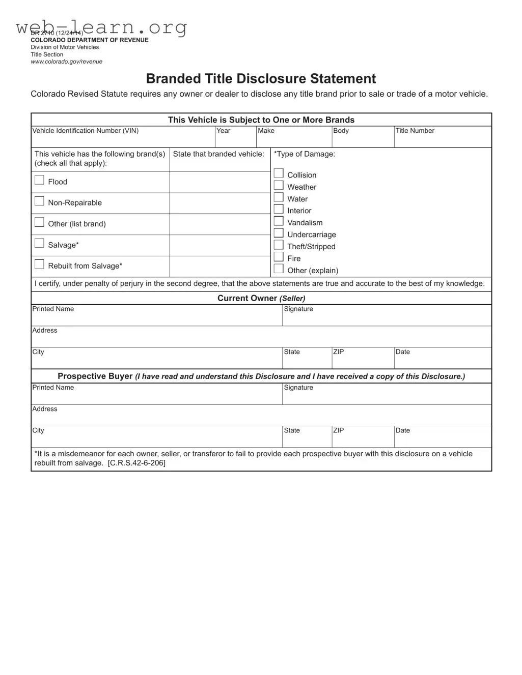 Blank Dr 2710 Colorado Form