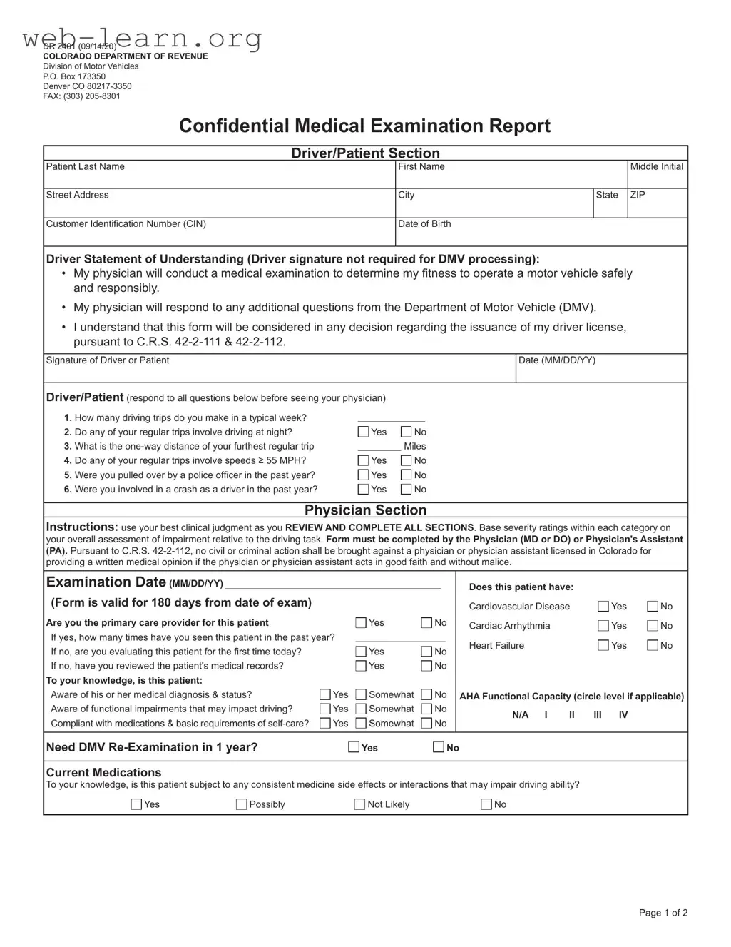 Blank Colorado Dr 2401 Form