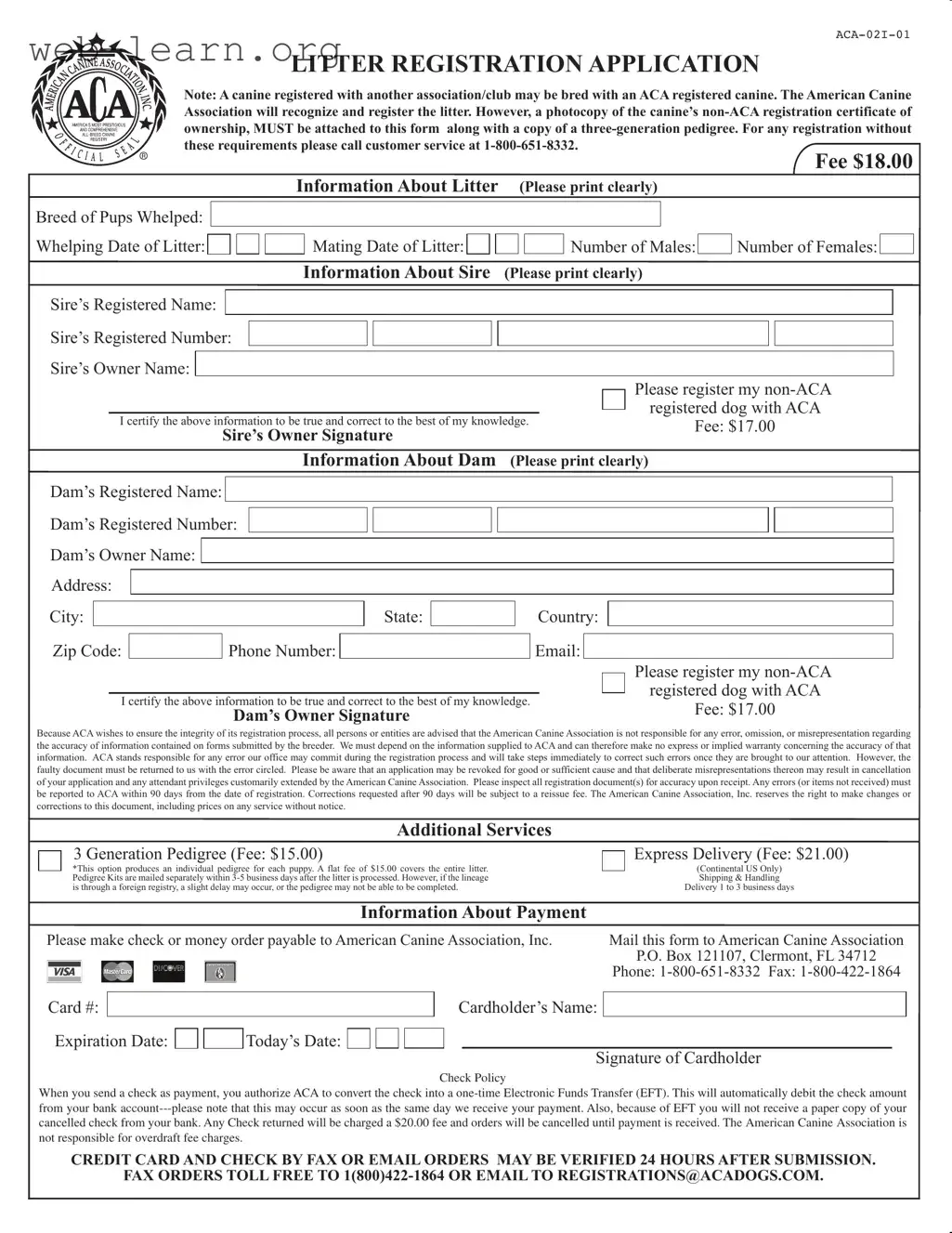 Blank Aca Litter Registration Form