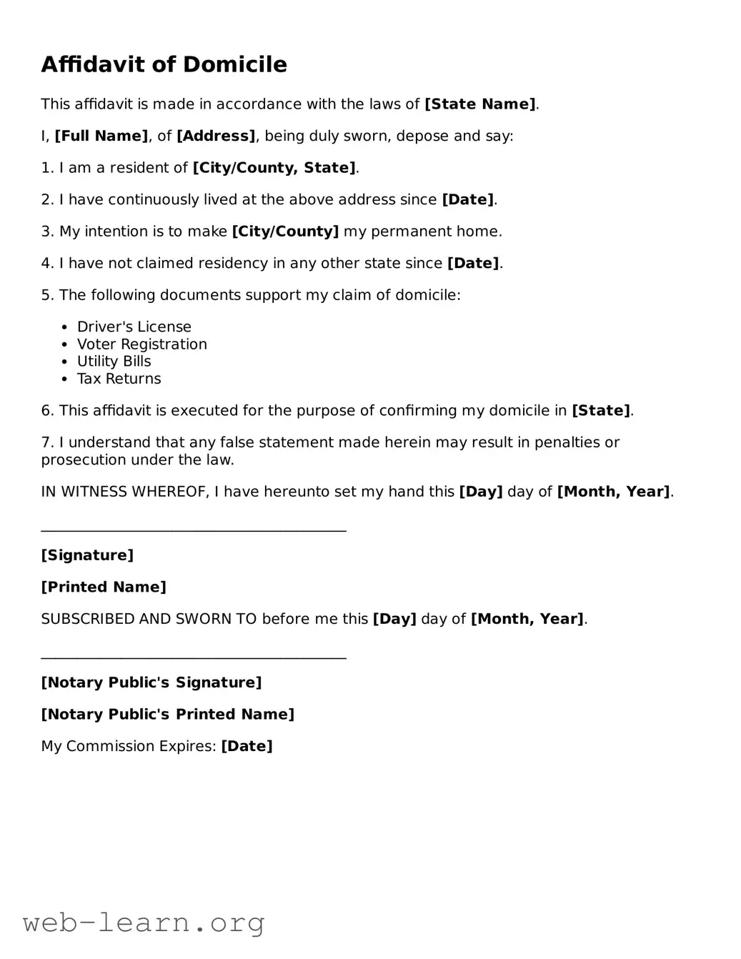 Attorney-Approved Affidavit of Domicile Template