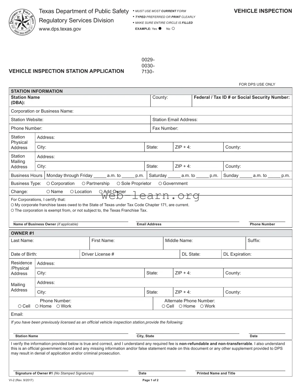 Blank Texas Dps Vi 2 Form