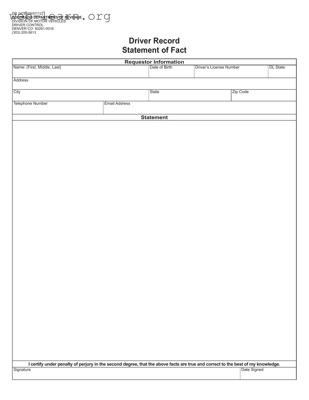 Blank Colorado Dr 2478 Form