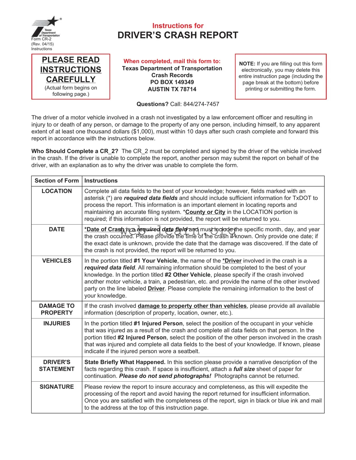 Blank Texas Blue Form