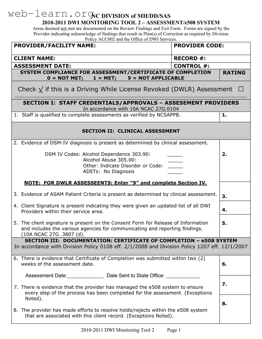 Blank 508 From Nc Dwi Services Form