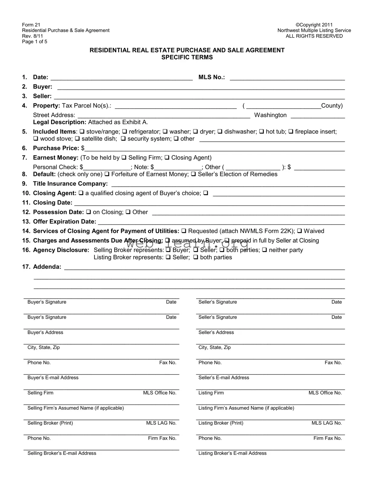 Blank Nwmls 21 Form
