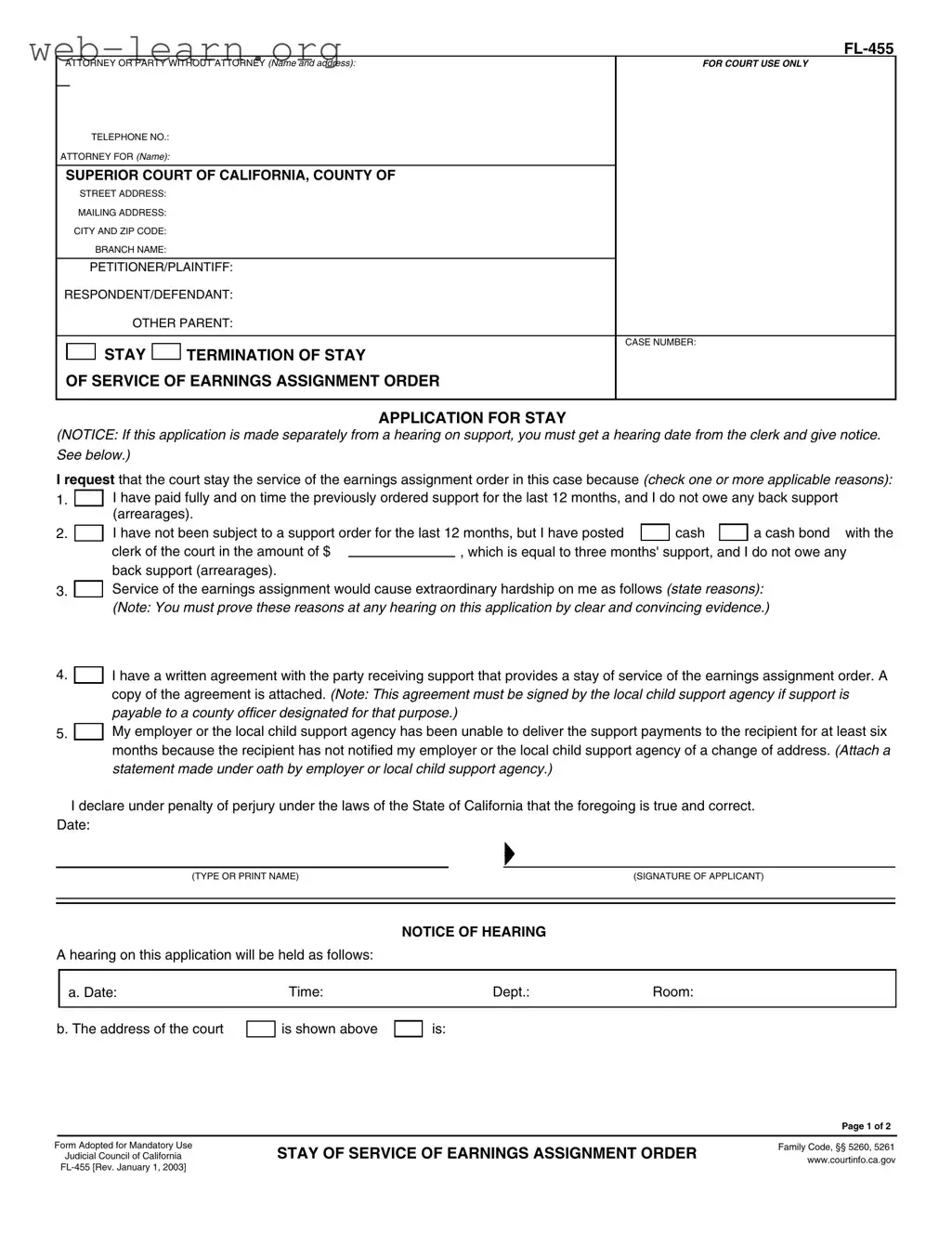 Blank California Fl 455 Form