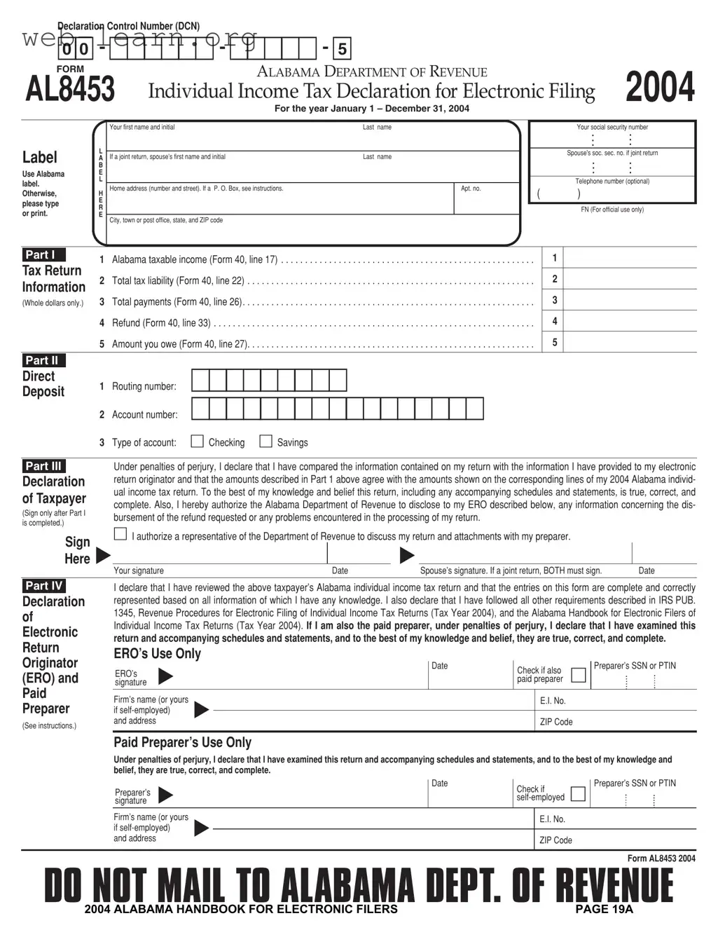 Blank Alabama 8453 Form